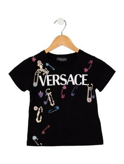 Pre-owned Versace Babies' Toddler Girls Branded Pattern Printed Top In Black