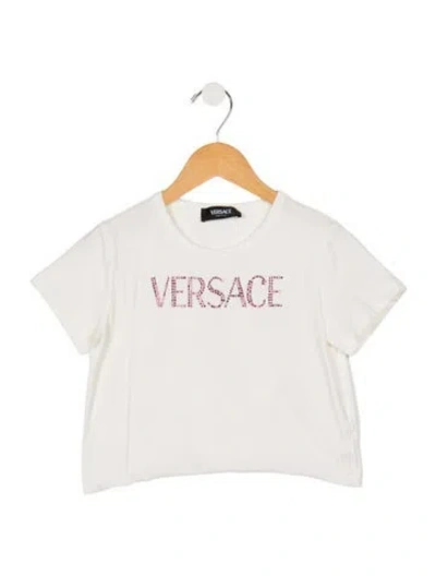 Pre-owned Versace Babies' Toddler Girls' Crystal Logo T-shirt In White