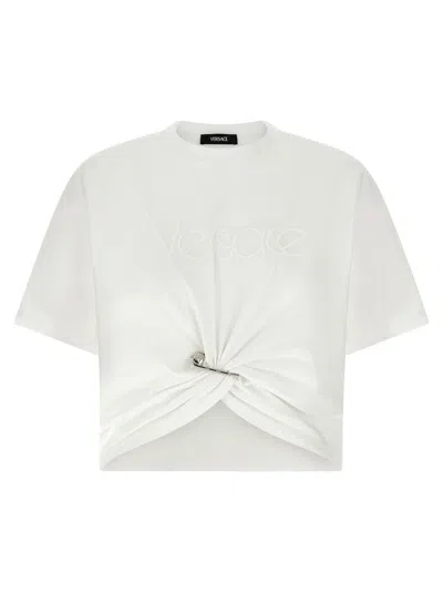 Versace Tone-on-tone Embroidered Logo T-shirt In White