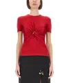 Versace Safety Pin Gathered Short-sleeved Top In Red