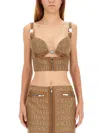 Versace Garden Monogram Patterned Crop Top With Clip Closure In Brown