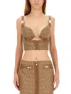 Versace Garden Monogram Patterned Crop Top With Clip Closure In Brown