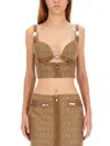 Versace Garden Monogram Patterned Crop Top With Clip Closure In Brown