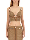 Versace Garden Monogram Patterned Crop Top With Clip Closure In Brown
