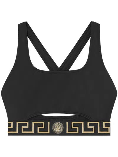 Versace Greca Border Bikini Top In Black