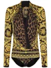 Versace Wild Barocco Silk Georgette Long-sleeve Bodysuit In Black