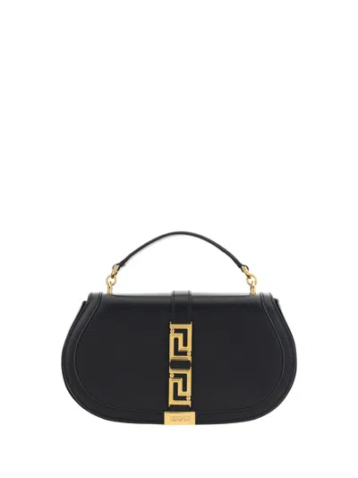 Versace Greca Goddess Leather Top Handle Bag In Black