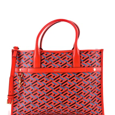 Versace Top Handle Tote La Greca Signature Coated Canvas Medium In Multi