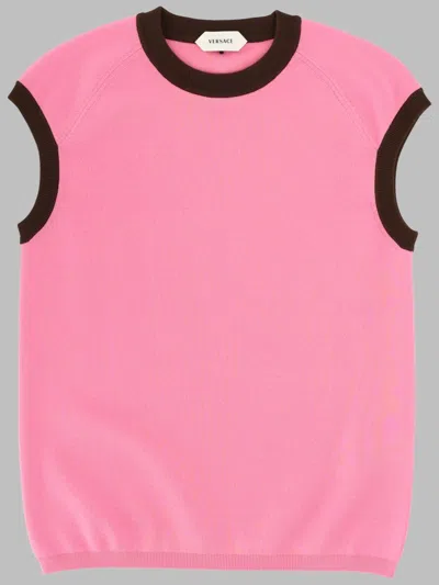 Versace Cotton Blend Casual Top For Men In Pink