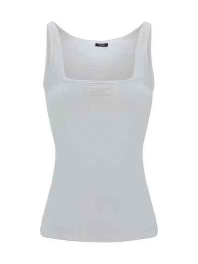 Versace 90s Logo Ribbed Tank Top In White