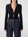 Versace Deep V Neck Pin Draped Bodysuit In Black