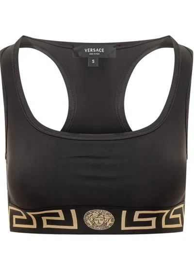 Versace Top With Greca In Black