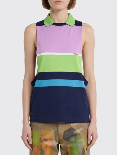 Versace Bold Sleeveless Top With Cutouts And Ribbed Detail - Size 40 In Multi