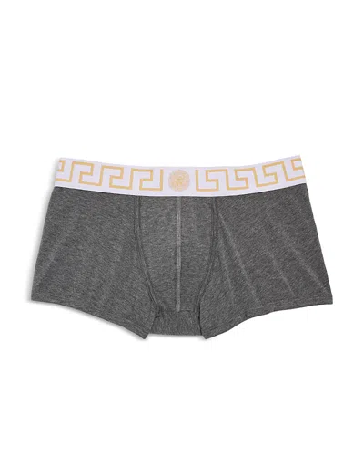 Versace Topeka Cotton Bi Stretch Low Rise Logo Trunks In Light Melange