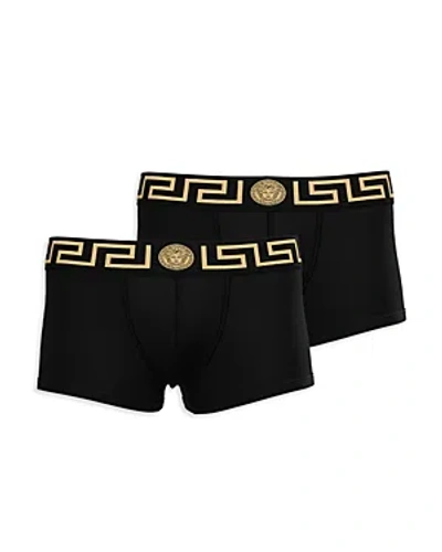 Versace Topeka Cotton Bi Stretch Low Rise Logo Trunks, Pack Of 2 In Black