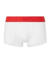 Versace Topeka Cotton Bi Stretch Low Rise Logo Trunks In White-coral