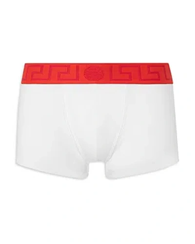 Versace Topeka Cotton Bi Stretch Low Rise Logo Trunks In White