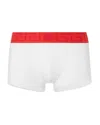 Versace Topeka Cotton Bi Stretch Low Rise Logo Trunks In White-coral
