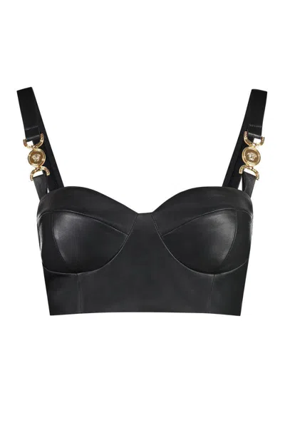 Versace Women's Leather Crop Top In Black