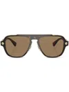 Versace Tortoiseshell-effect Pilot-frame Sunglasses In Braun