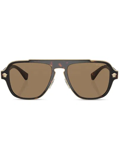 Versace Tortoiseshell-effect Pilot-frame Sunglasses In Braun