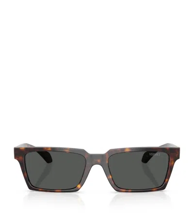 Versace Tortoiseshell Rectangular Sunglasses In Gray