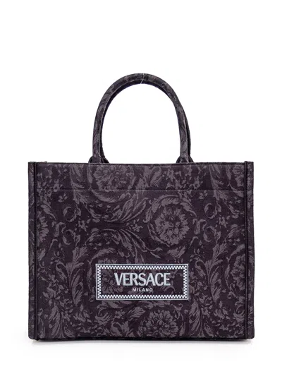 Versace Tote Athena Barocco Bag In Black