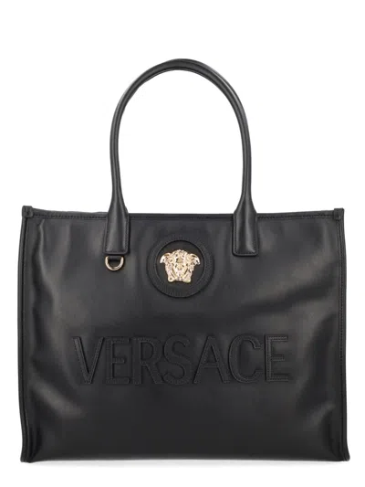 Versace Tote Bag With Logo In Black