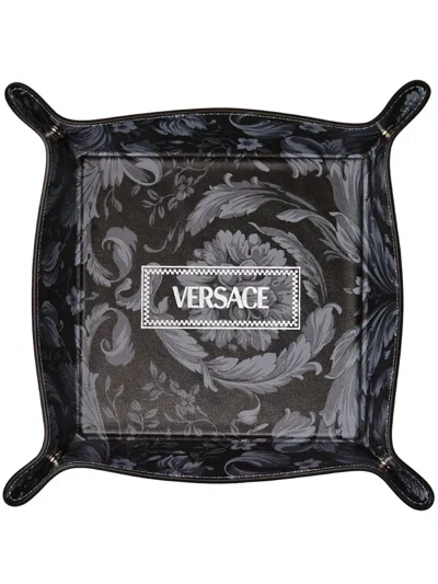 Versace Tray With Print In Grey