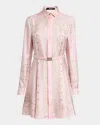 Versace Barocco Chain Pattern Mini Shirt Dress In Pastel Pink