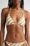 Versace Foulard Print Triangle Bikini Top In Bone Gold
