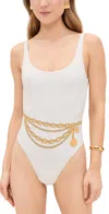 Versace Foulard Print One Piece Swimsuit In Bone/gold