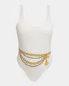 Versace Vita One Piece Swimsuit In Bone  Gold