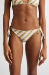 Versace Treasure Print Side Tie Bikini Bottoms In Bone Gold