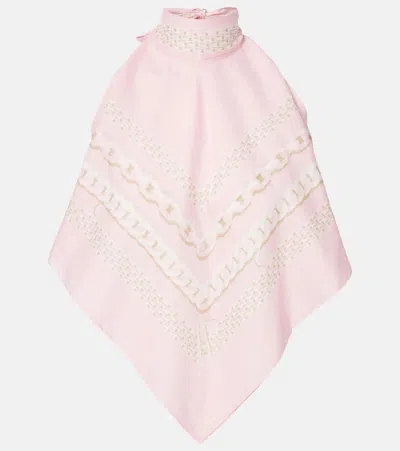 Versace Treasure Printed Cotton And Silk Top In Pink