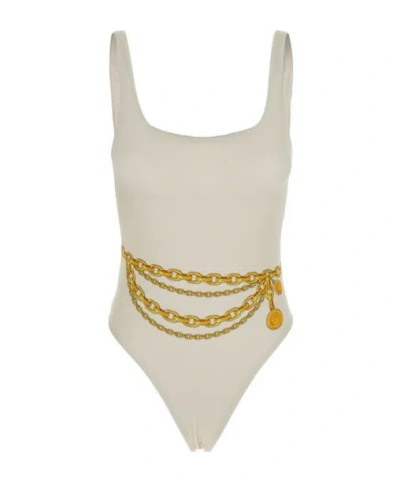 Versace Treasure-printed One Piece Swimsuit In Nude