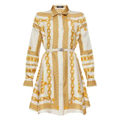Versace Treasure Silk Mini Shirt Dress In Yellow
