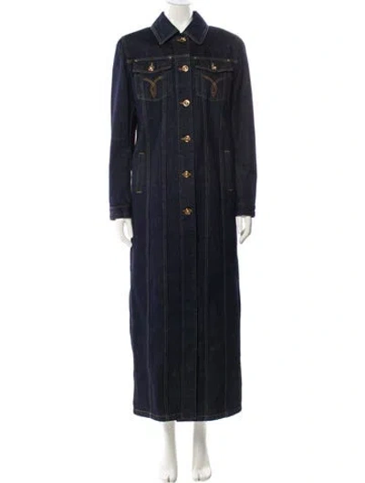 Pre-owned Versace Trench Coat W/ Tags In Blue