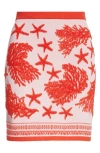 Versace Tresor De La Mer Towel Stitch Jacquard Knit Mini Skirt In Coral/ Dusty Rose