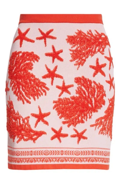 Versace Trésor De La Mer Jacquard Skirt In Coral/ Dusty Rose