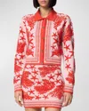 Versace Ocean Jacquard Cardigan In Dusty Rose