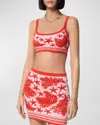 Versace Tresor De La Mer Towel-stitch Jacquard Knit Crop Top In Dusty Rose