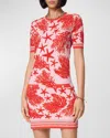 Versace Tresor De La Mer Towel Stitch Jacquard Short-sleeve Mini Dress In Dusty Rose
