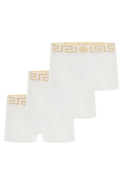 Versace Tri-pack Trunks In White Greek Gold (white)