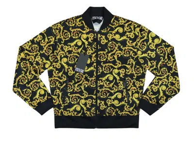 Pre-owned Versace Triacetato Sketch Art Print Full Zip Men's Bomber Jacket Black Multi In Black / Golden Yellow