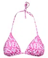 Versace All-over Logo Bikini Top In Fuchsia
