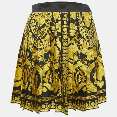 Pre-owned Versace Tribute Black Baroque Print Silk Pleated Mini Skirt S