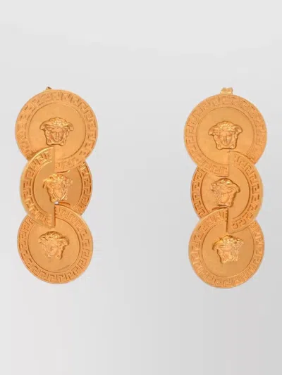 Versace Tribute Brass Earrings Drop Greek Key In Gold