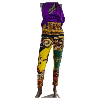 Pre-owned Versace Tribute Collection Byzantine Baroque Print High-waisted Jeans Sz 27 In Black