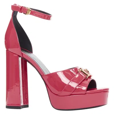 Pre-owned Versace Tribute Fuschia Pink Patent Medusa Emblem Open Toe Platform Sandal Eu41